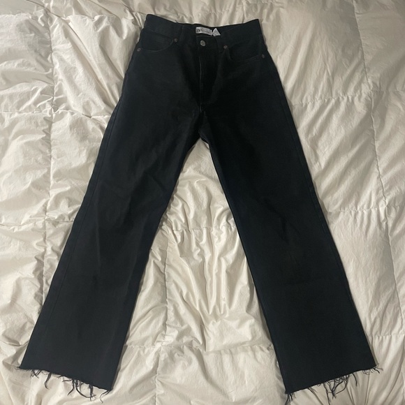 Zara Wide Leg Jeans with fray bottom Black US 8 - Picture 3 of 13